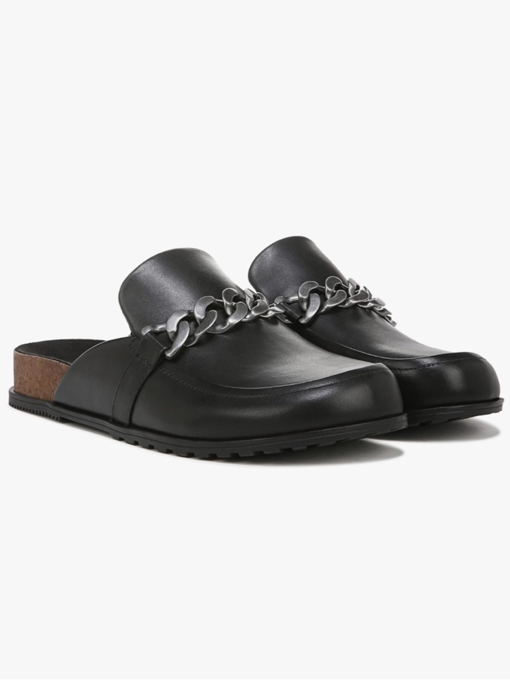 Vionic Georgie Leather Slip On Chain Detail‎ Leather Mules Clogs Size 8.5
